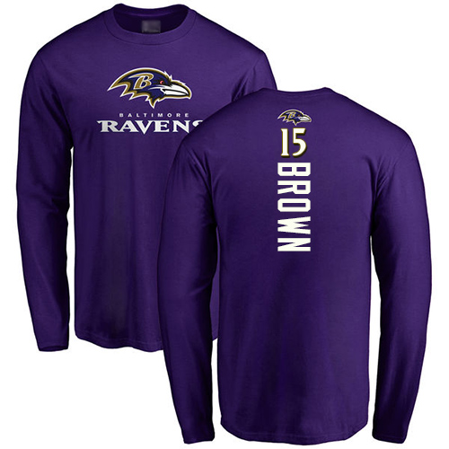 Men Baltimore Ravens Purple Marquise Brown Backer NFL Football #15 Long Sleeve T Shirt